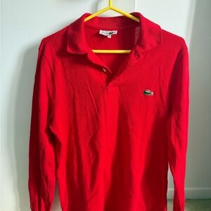 Lacoste Red Pique Polo Shirt with Crocodile Patch